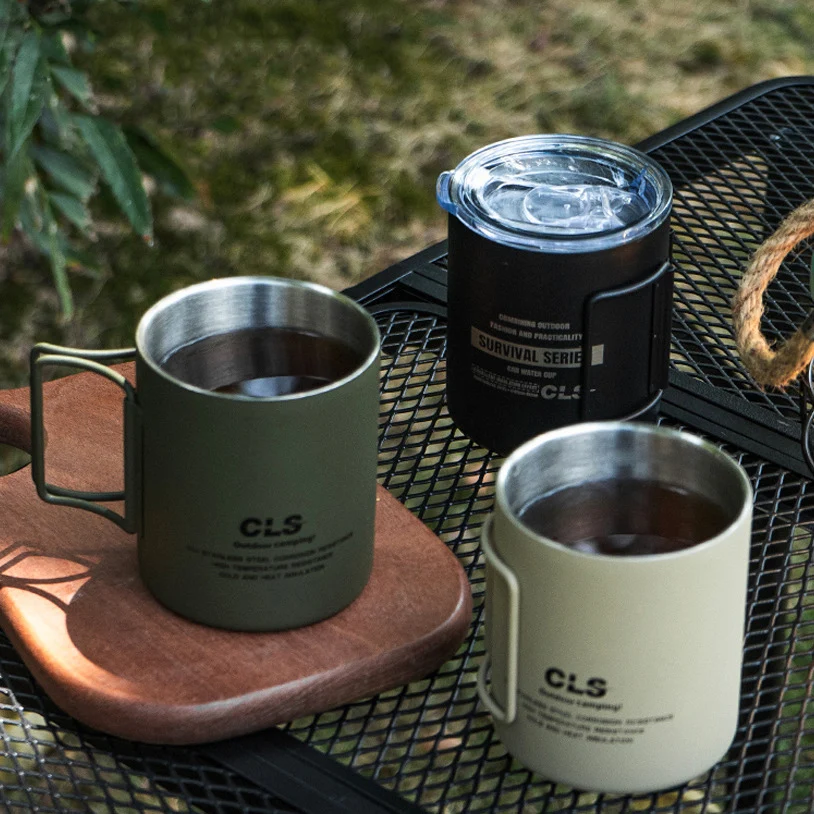 320ml Double-Layer Stainless Steel Water Cup Camping Picnic Drinking Cup Portable Folding Coffee Outdoor portable cups,portable folding cups