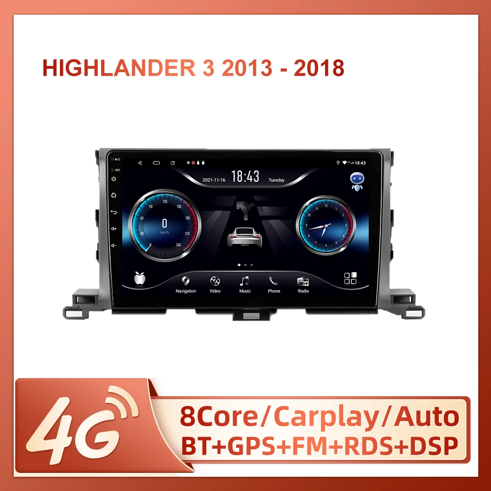 JIULUNET для Toyota Highlander 3 XU50 2013 - 2018 Sequoia XK60 2008 2017 автомобильный радиоприемник с