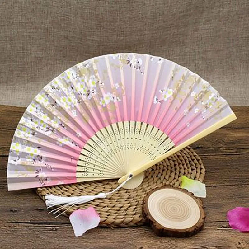 Chinese Style Ancient Vintage Ladies Cheongsam Folding Fan, Hanfu Dance Hand Fan, Tassel Gifts, Wedding Party Decoration
