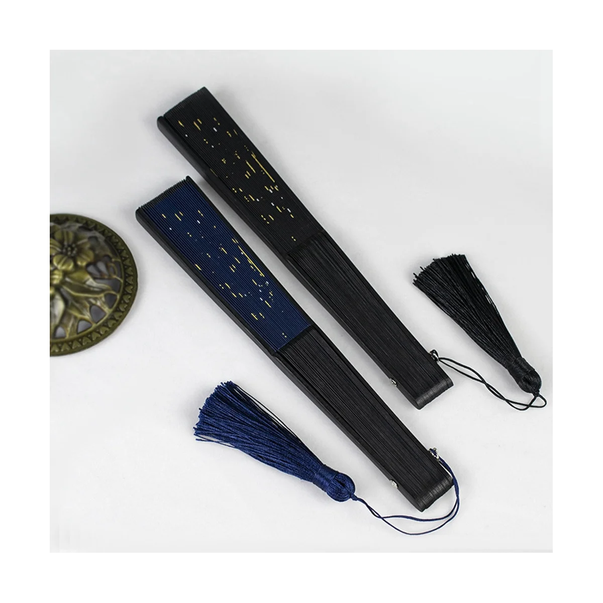 

Classic Starry Silk Folding Fan,Chinese Japanese Fabric Bamboo Folding Dance Hand Fan (Blue)