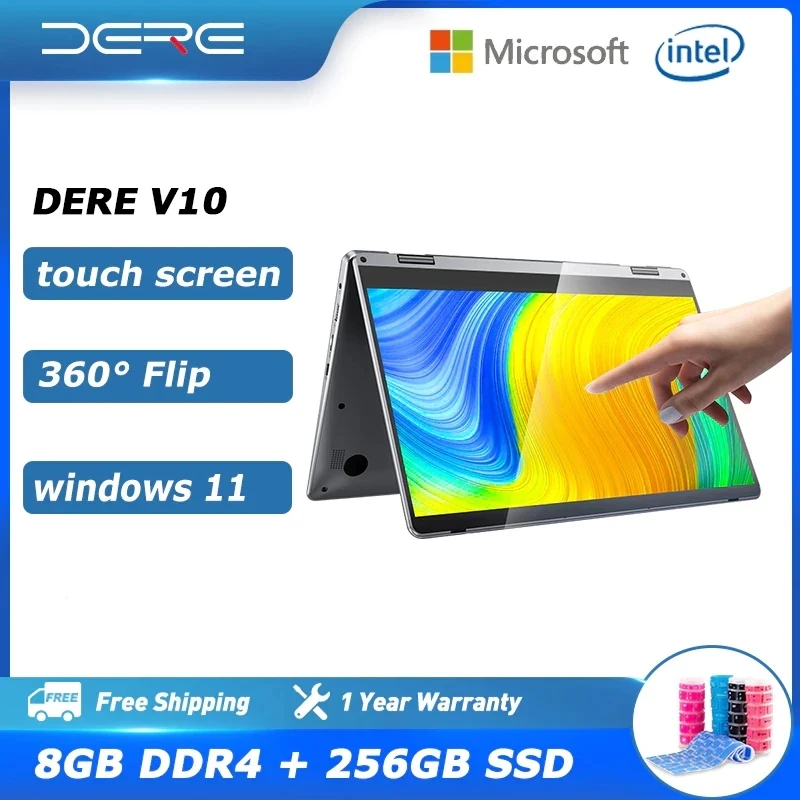 Dere v10 portátil 11.6 "portátil do tela táctil 8gb ram 256gb ssd 360 ° aleta intel celeron n4000 computador portátil windows 11 notebook - Melhor Electrónica