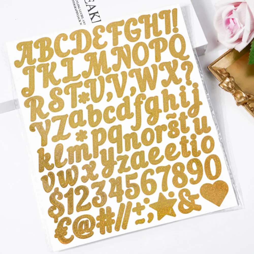 Colorful Letter Stickers Self-Adhesive vinyl Alphabet Number Sticker for Grad Cap Decoration DIY Crafts Making Supplies 2Sheets