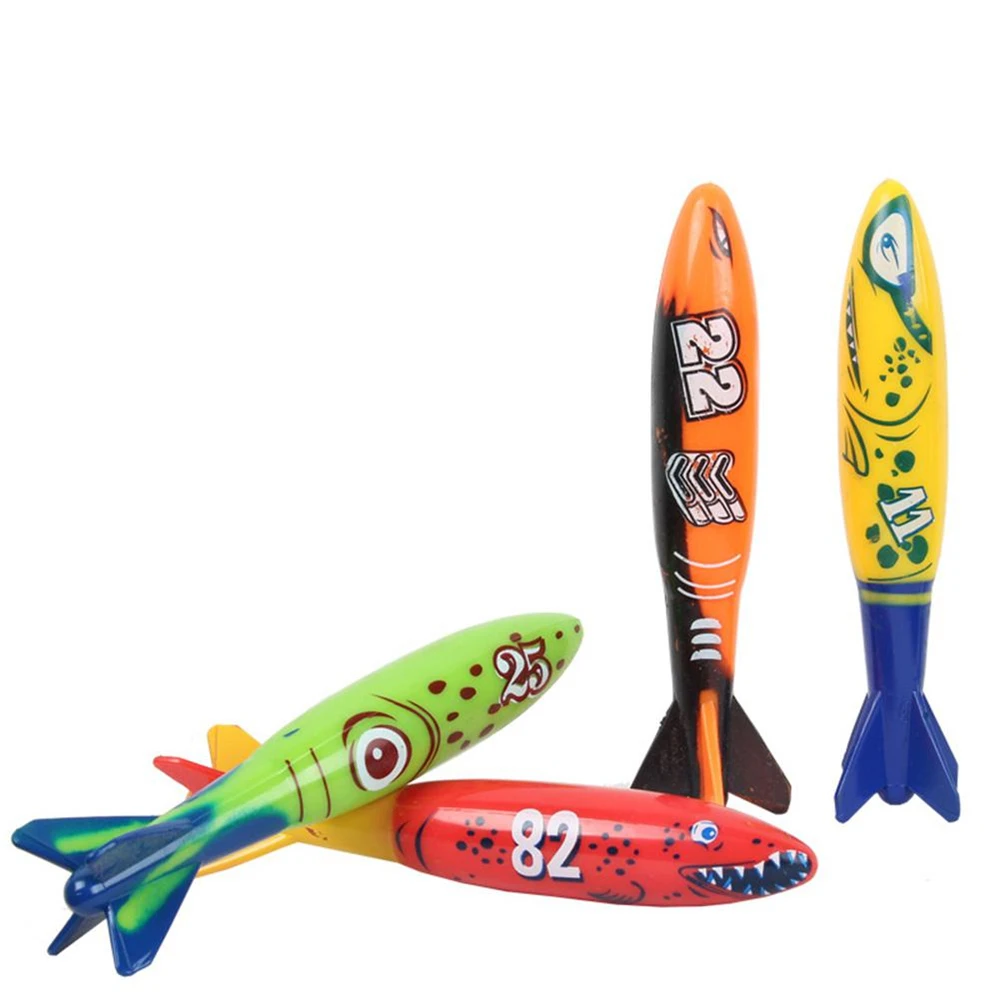 4pcs Diving toy torpedoes Fish Diving Sticks Missile Kids Underwater Dive Rocket Throwing Toy Swimming Pool Game Training