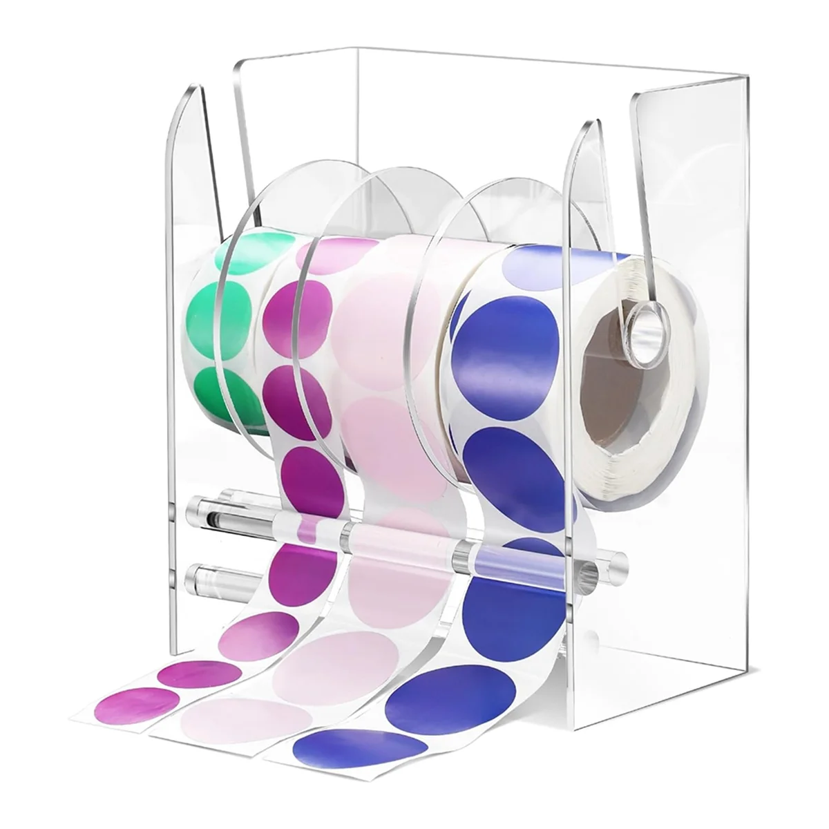 A04R-Adjustable Label Dispenser Acrylic Sticker Roll Dispenser Sticker Roll Holder Clear Label Holders Holder 4 Disks