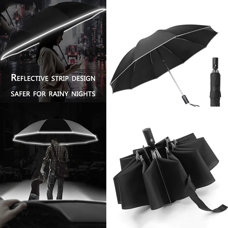 Automatic Folding Rotating Umbrella With LED light On the Bottom Sunny Rainy Bumbershoot Aluminum Waterproof Reverse Folding umbrella,automatic umbrella,reverse folding umbrella