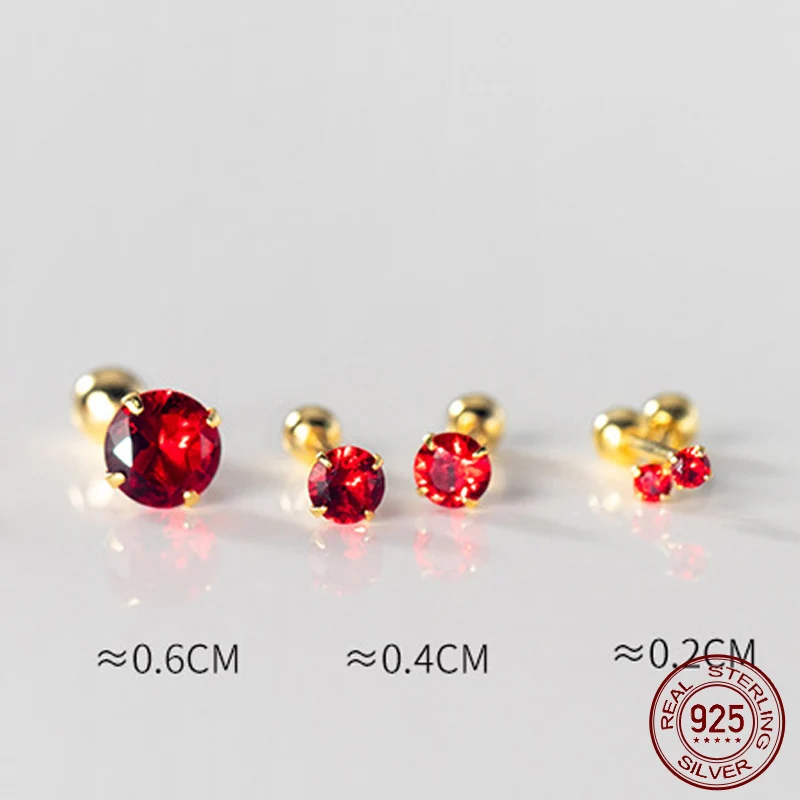 La Monada Womens Earrings Silver 925 Small Screw 925 Silver Earrings For Women Stud Red Zircon Nut Girls