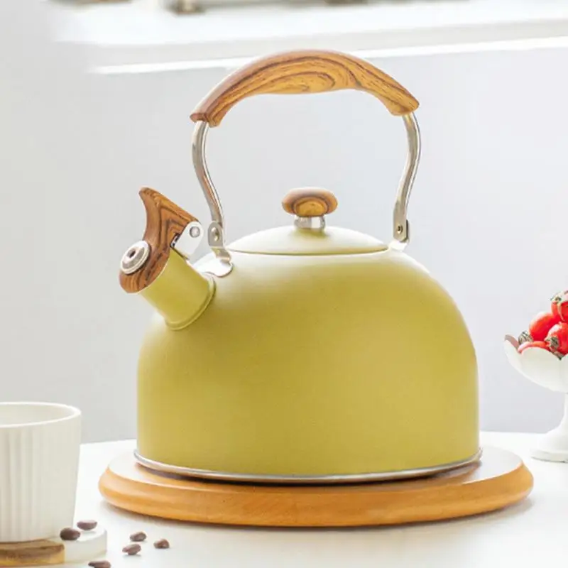 

Stove Top Whistling Tea Kettle Retro 2.5L Stainless Steel Tea Making Pot Ergonomic Handle For Induction Electric Halogen