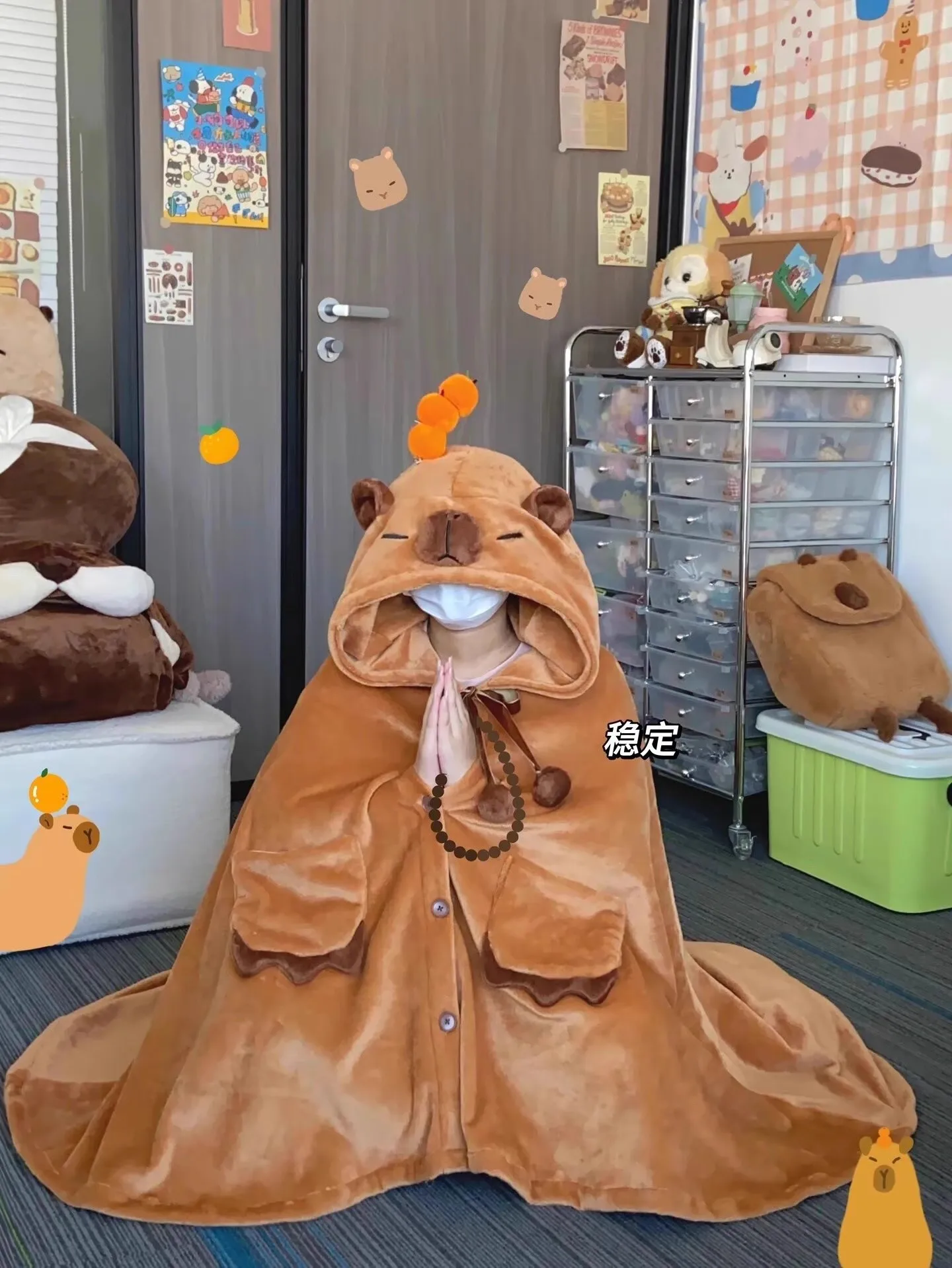 Cartoon Capybara Wearable Hooded Blanket For Adult Soft Warm Flannel Cute Capybara Hoodie Shawl Throw Cloak Wrap For Home Office 2