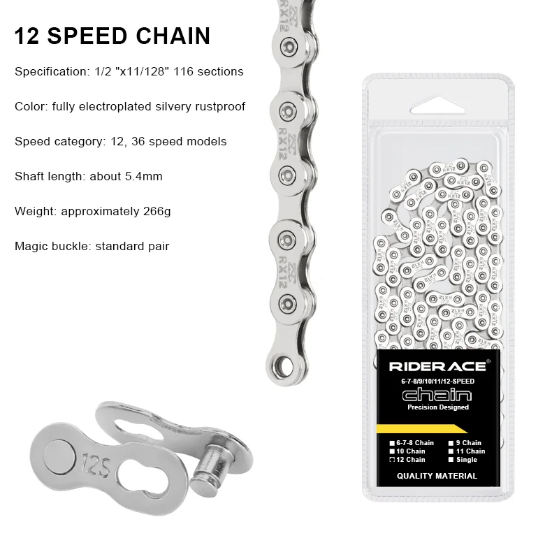 RIDERACE Fahrradkette 116L 8 9 10 11 12-Gang Silber Ultraleichte Mountainbike-Rennradkette für 24/27/30 Kette mit variabler Geschwindigkeit – Detail 16