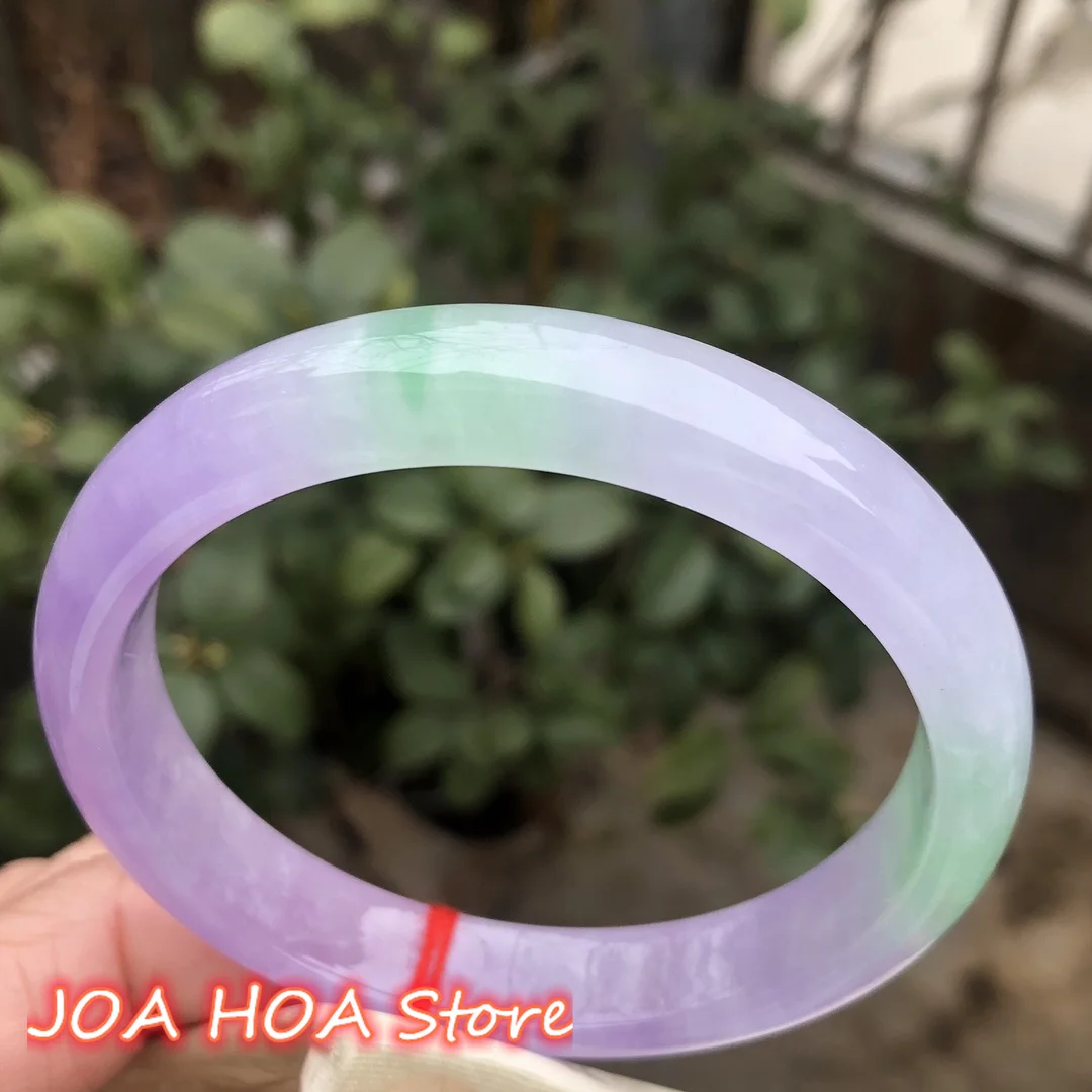 Violet White  Floating Green Flower Natural A Grade Jadeite Bangle Exquisite Perfect Jade Bracelet Quality Handring Jewelry