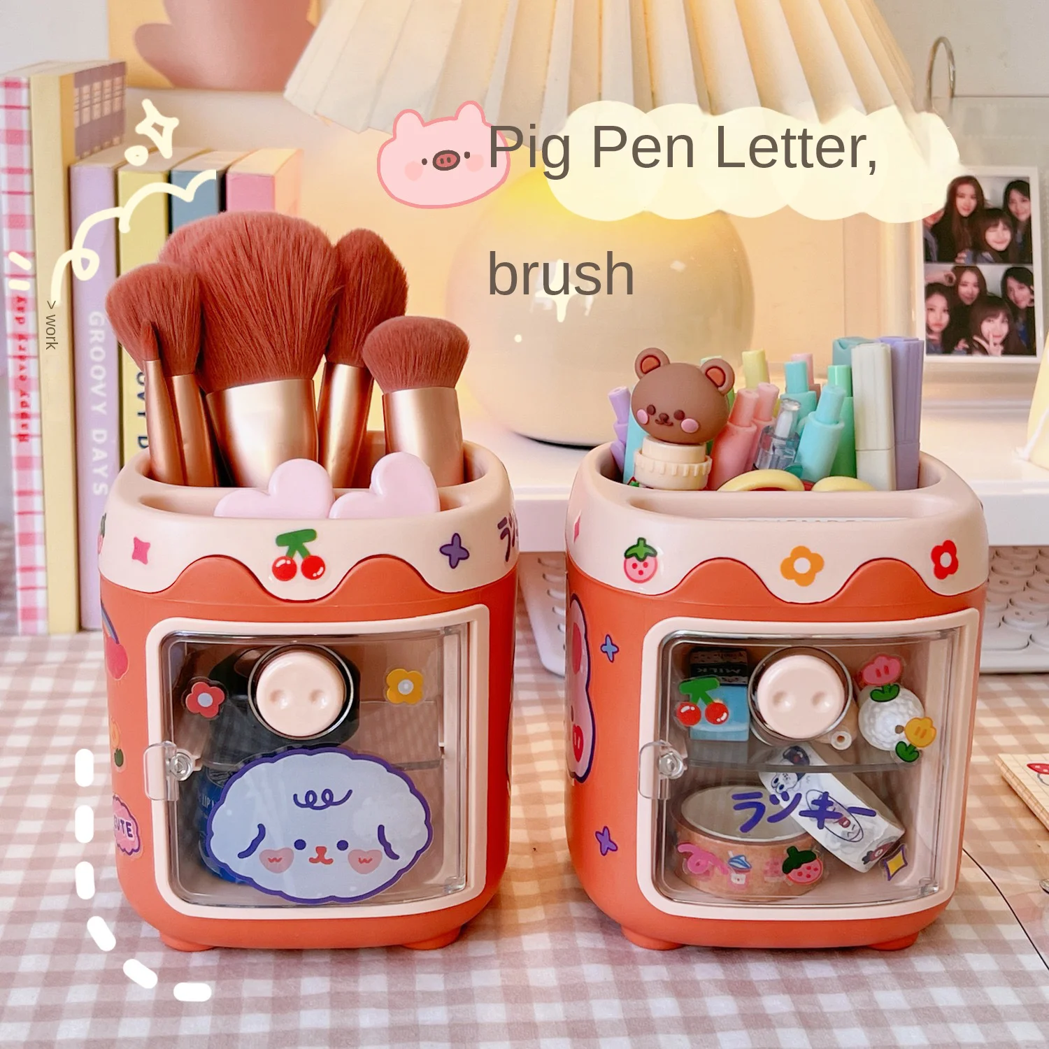 Creative Pen Holder Cartoon Cute Multi grid Pig Pen Holder Student Office Stationery Pig Nose Drawer pen holder
