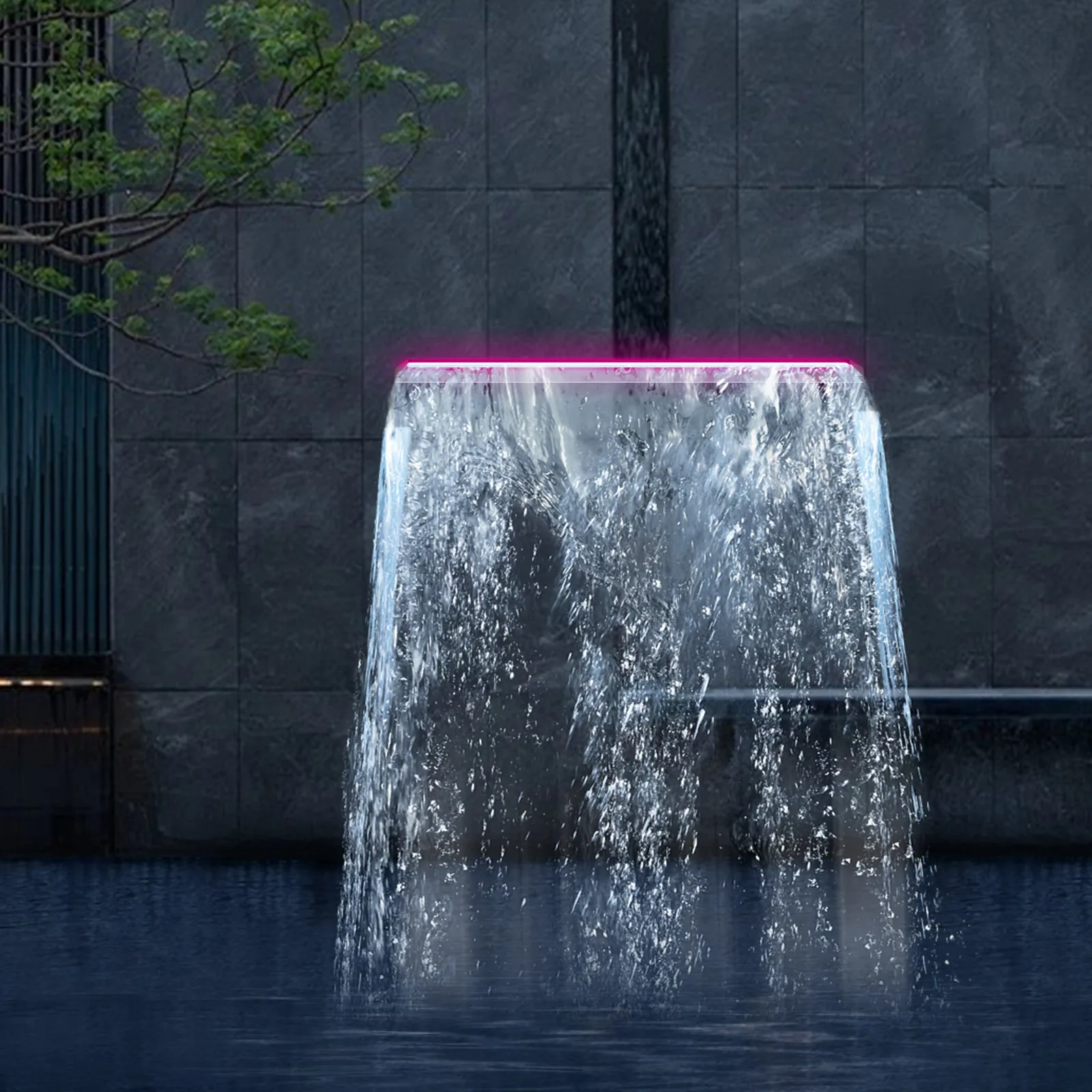 LED Waterfall Spillway Pool Waterfall Fountain 7-Color RGB Lighting, Remote Control, 304 Stainless Steel for Ponds & Gardens