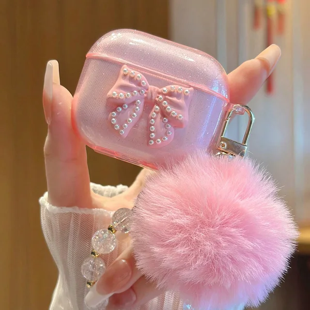 For Airpods Pro3/Pro2/Pro Case Cute Glitter Bowknot Crystal Earphone Protective Cover Pendant For Airpods 4/3/1or2 Earbuds Case