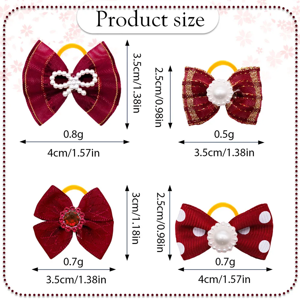 10/20PCS Puppy Bows 2024 New Red Series Dog Bows With Rubber Bands Pet Accessories For Dogs and Cats Handmade Cute Dog Bowknots 3
