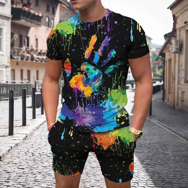 Hip Hop New Summer Men's Sport Suit 3D Pattern Men's Clothing 2 Piece Outfit of Sportswear Short Fashion T-shirt Set