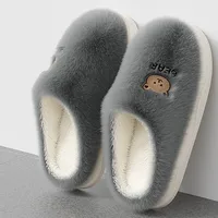 Couples Winter Home Slippers Women Shoes Cute Cartoon Bear Furry Shoes Men Warm Plush Slides Indoor Bedroom Non-Slip Floor Flats 2