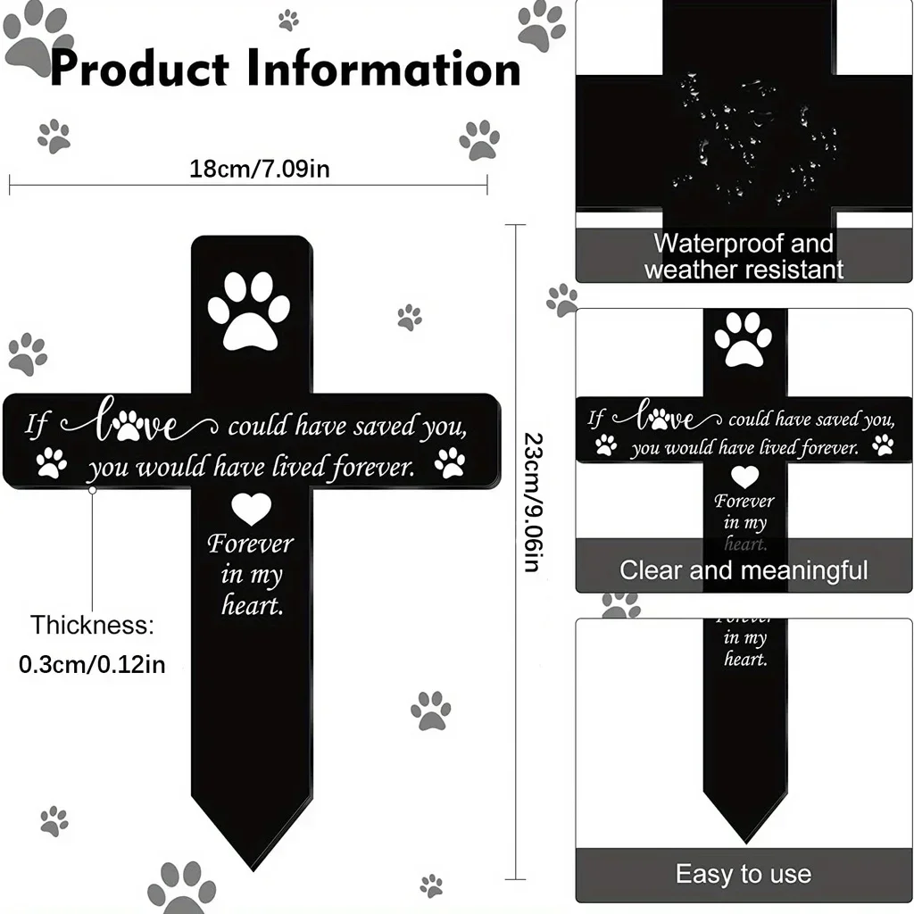 

CIFBUY Decoration 1pc Dog/Cat Grave Marker Cross Memorial Gifts Yard Decoration Pet Loss Stake Memorial Plaques Outdoors Pet Mem