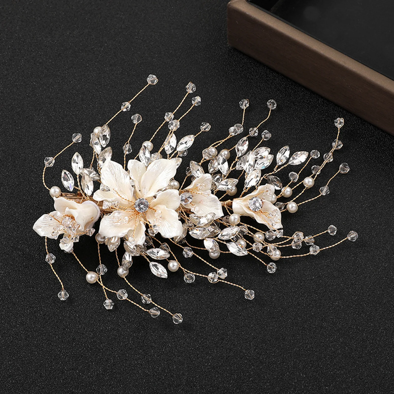 Handgefertigte Gewebte Kristall-Haarspange Feenhafte Blume Vintage Braut-Haaraccessoires Glänzende Strass-Perlen Chinesische Hanfu-Kopfschmuck – Detail 5