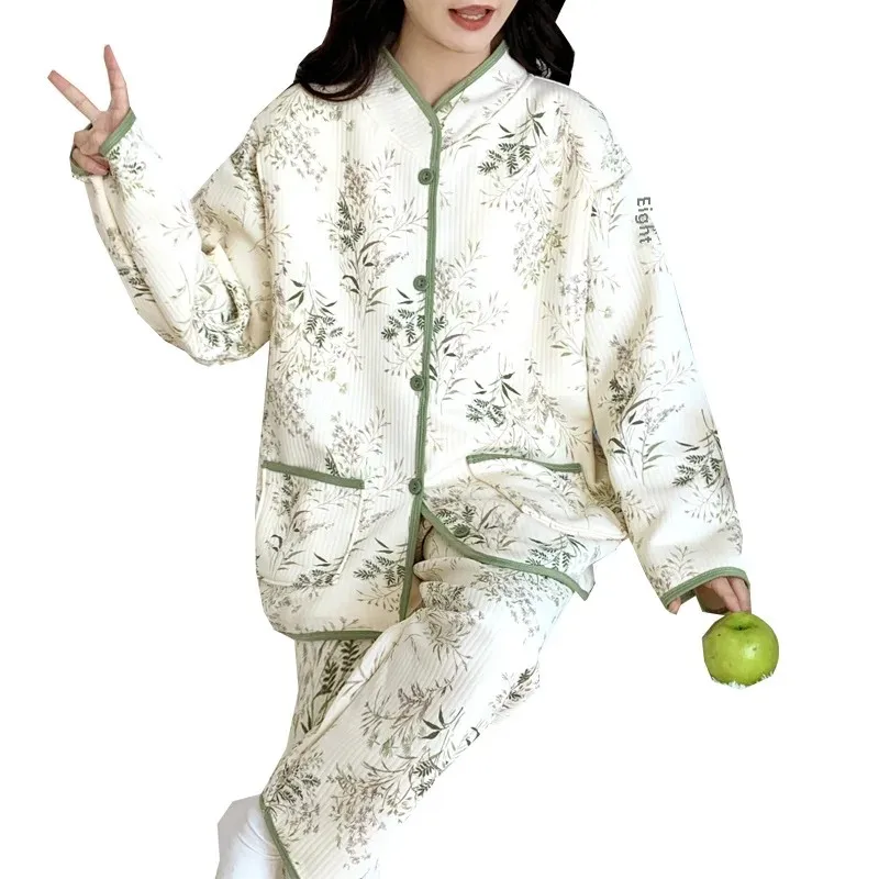 Maternity Clothing Sets Postpartum Sleepwear Winter Warm Breathable Air Cotton For Pregnant Women Bedding Nightwear
