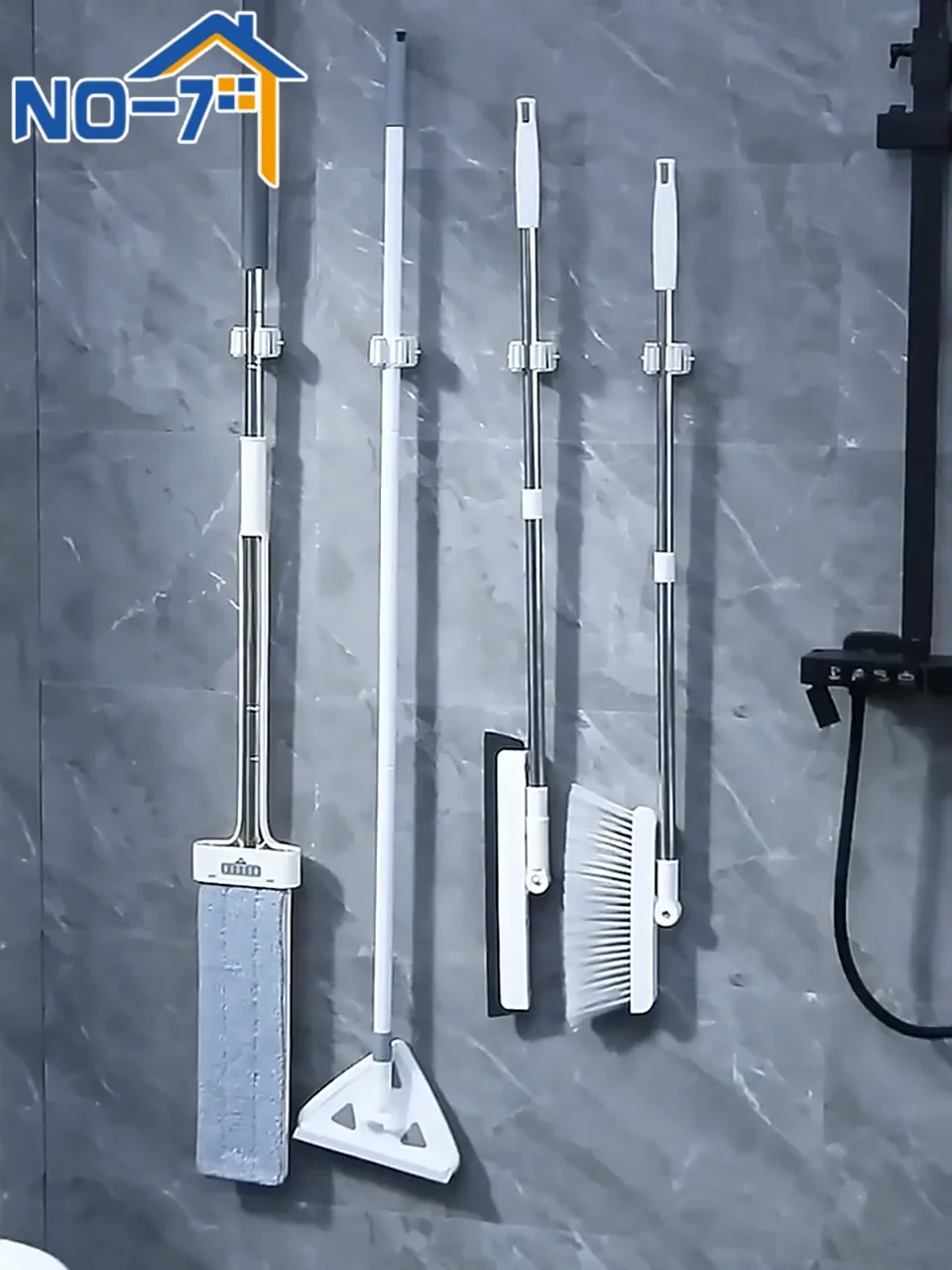 Wall Mounted Stick Holder Mop Organizer Holder - Brush Broom Hanger - Storage Rack Kitchen Clip - Seamless Mop Hook