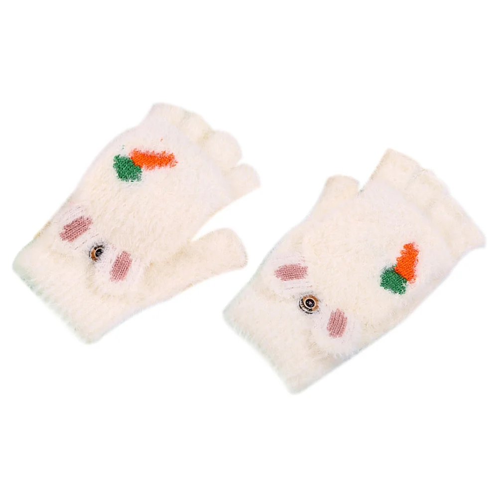 

Gloves for Kids Adorable Thickened Child Carrot Fingerless with Cover Women Winter Half White Warm Miss
