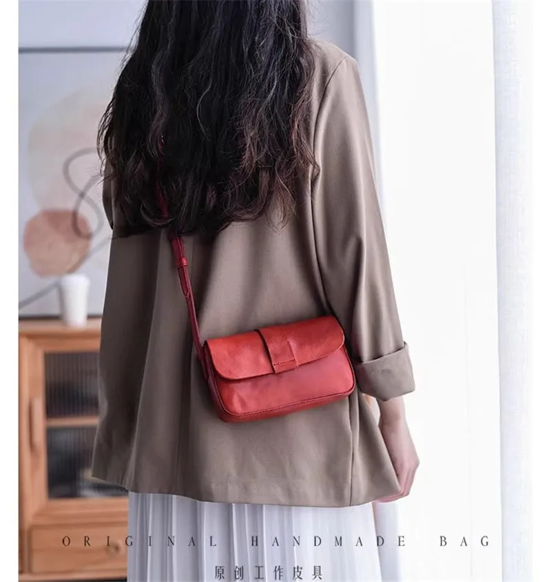 PNDME Mode Vintage Designer handgemachte echtes Leder Damen kleine rote Umhängetasche Outdoor täglich echtes Leder Umhängetasche – Detail 13