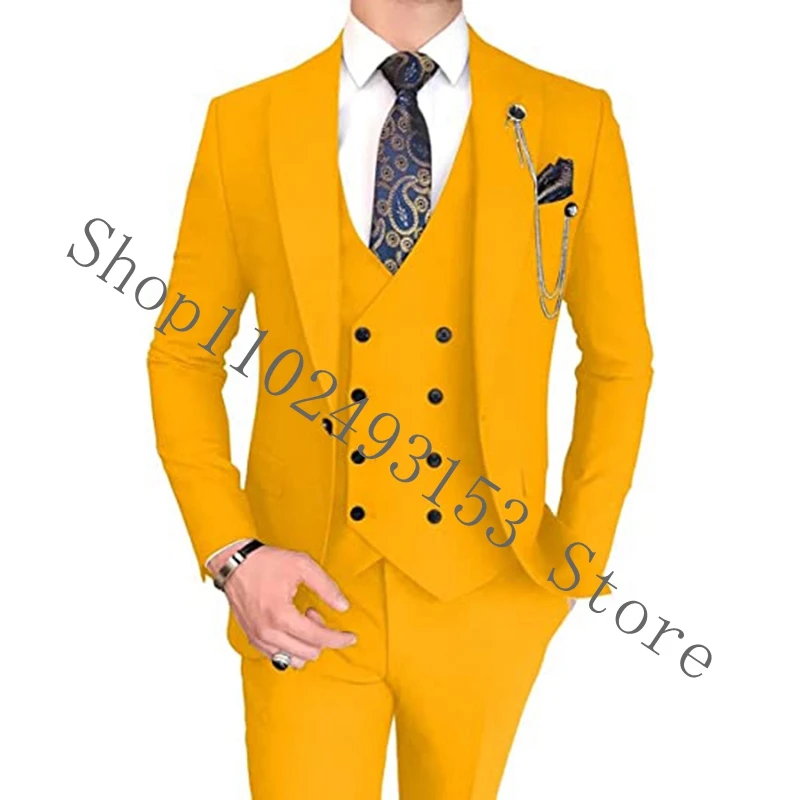 2023 New Arrival Suits For Men Slim Fit Peak Lapel 3 Pieces Formal Male Tuxedos For Wedding Blazer+Vest+Pants Costume Homme