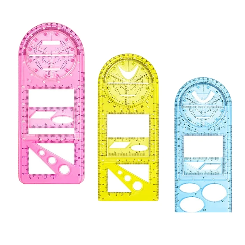 3Pcs Multifunctional Geometric Ruler Drawing Template Measuring Tool