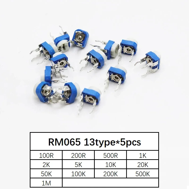 Trimming Potentiometer RM065 top adjustment 100R-1M RM065 WH06-2 Variable Resistors Assorted Kit 13Type*5pcs=65PCS KIT