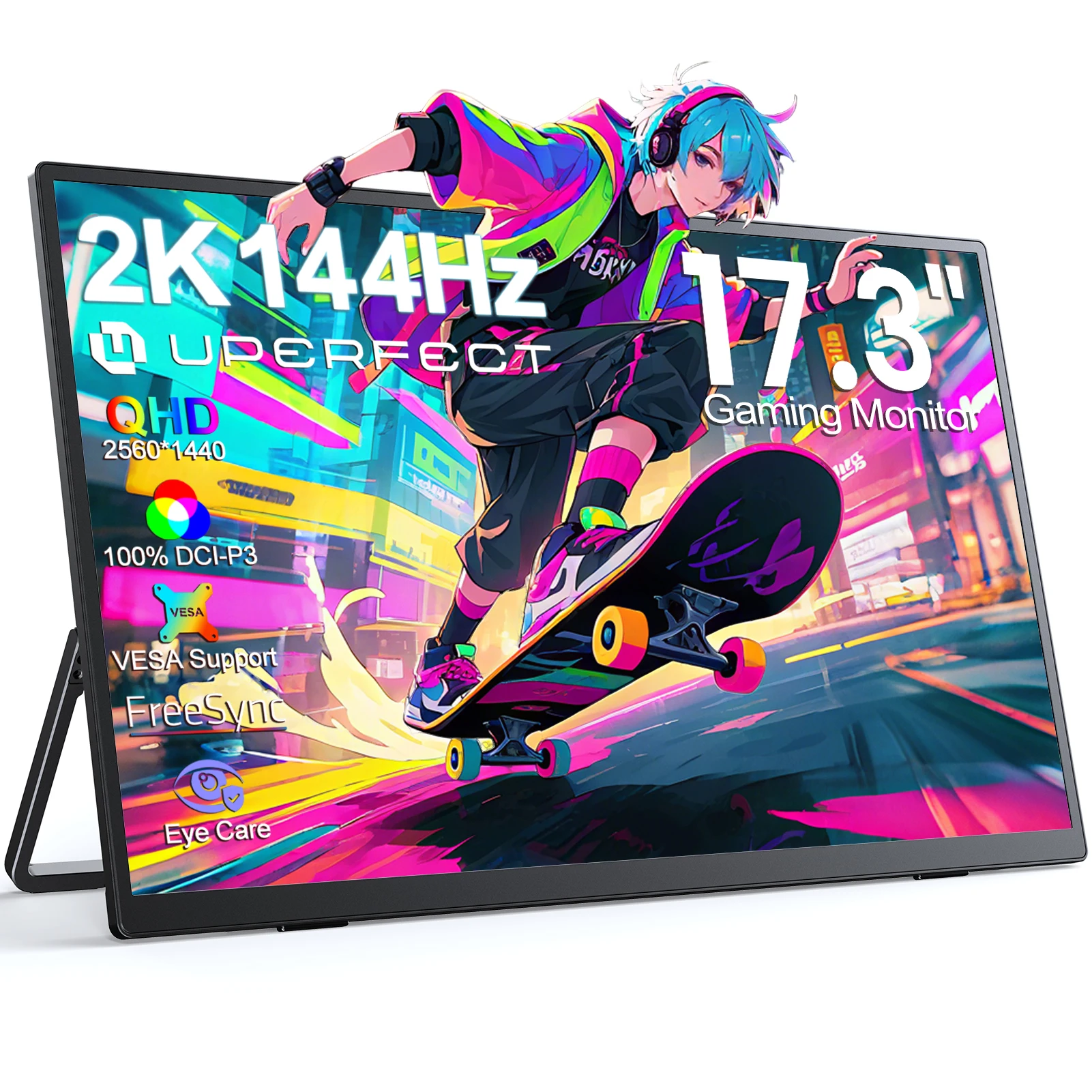 UPERFECT 2K 144Hz tragbarer Monitor 17,3 Zoll 400 Nits 2560x1440P IPS-Bildschirm für Gaming-Reisen Laptop PC PS4/5 Switch HDR-Display