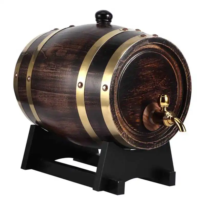 Wood Wine Barrel 3L Retro Striped Black Wine Brandy Whisky Barrel Oak Red Bucket Container with Faucet wine making tool wine barrel