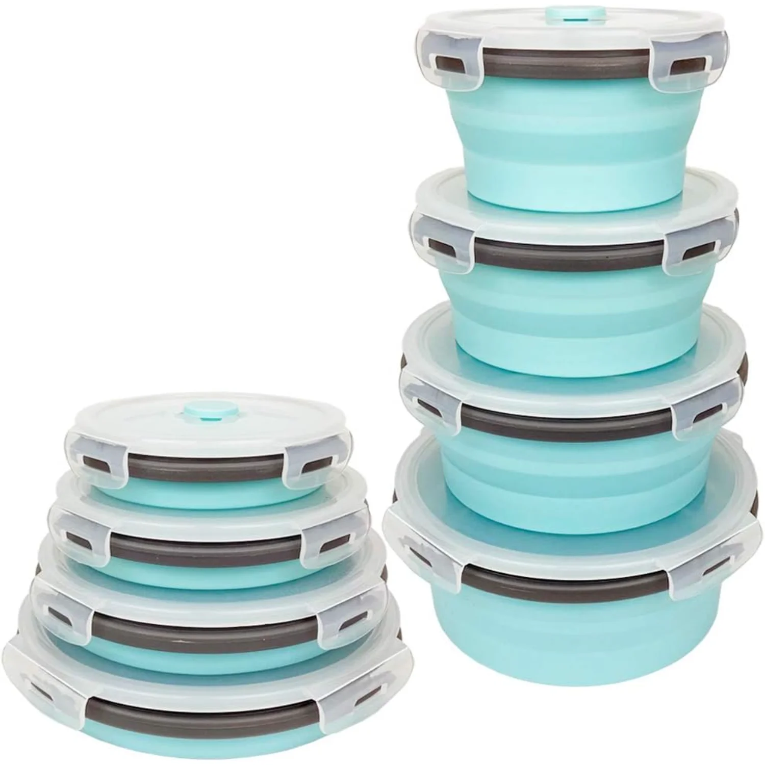 Reusable Silicone Food Containers, Collapsible Cmaping Food Containers, Silicone Bowls Lunch Containers with Airtight