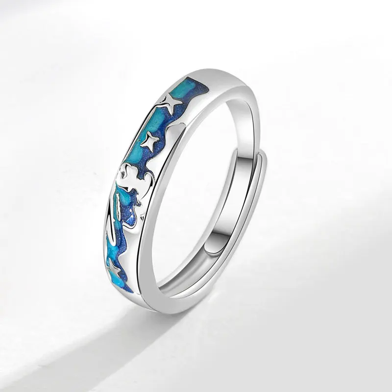 WYEAIIR Romantic Valentine's Day Gift 925 Sterling Silver Blue Glazed Prince Fox Resizable Opening Ring For Lovers Jewelry 5