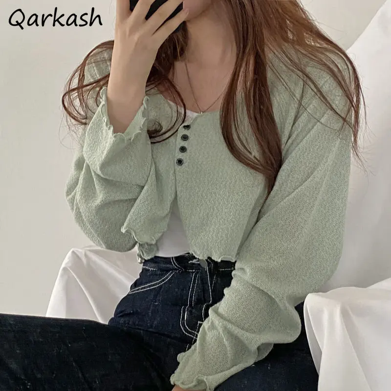 

Sun-proof Jackets Women Baggy Crop Fashion Thin Summer Breathable All-match Streeetwear Students Tender Soft Ulzzang Long Sleeve