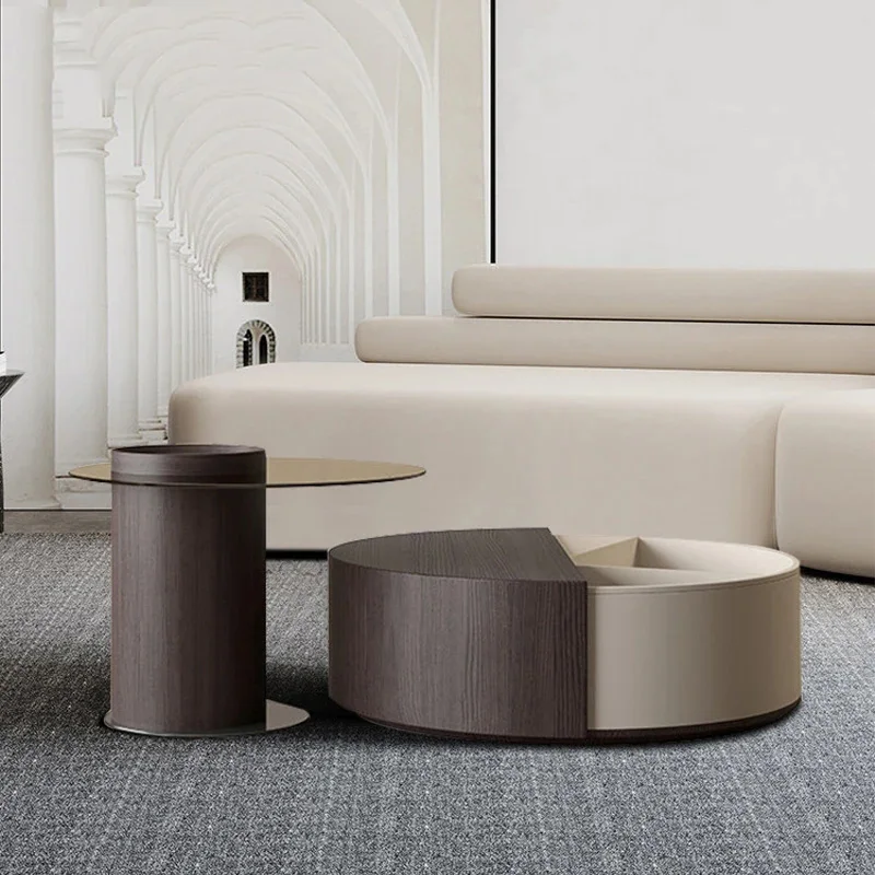 

Minimalist Solid Wood Table Set Clear Texture For Living Room Rotating Storage Round Coffee Tables Mesa Plegable Salon Furniture