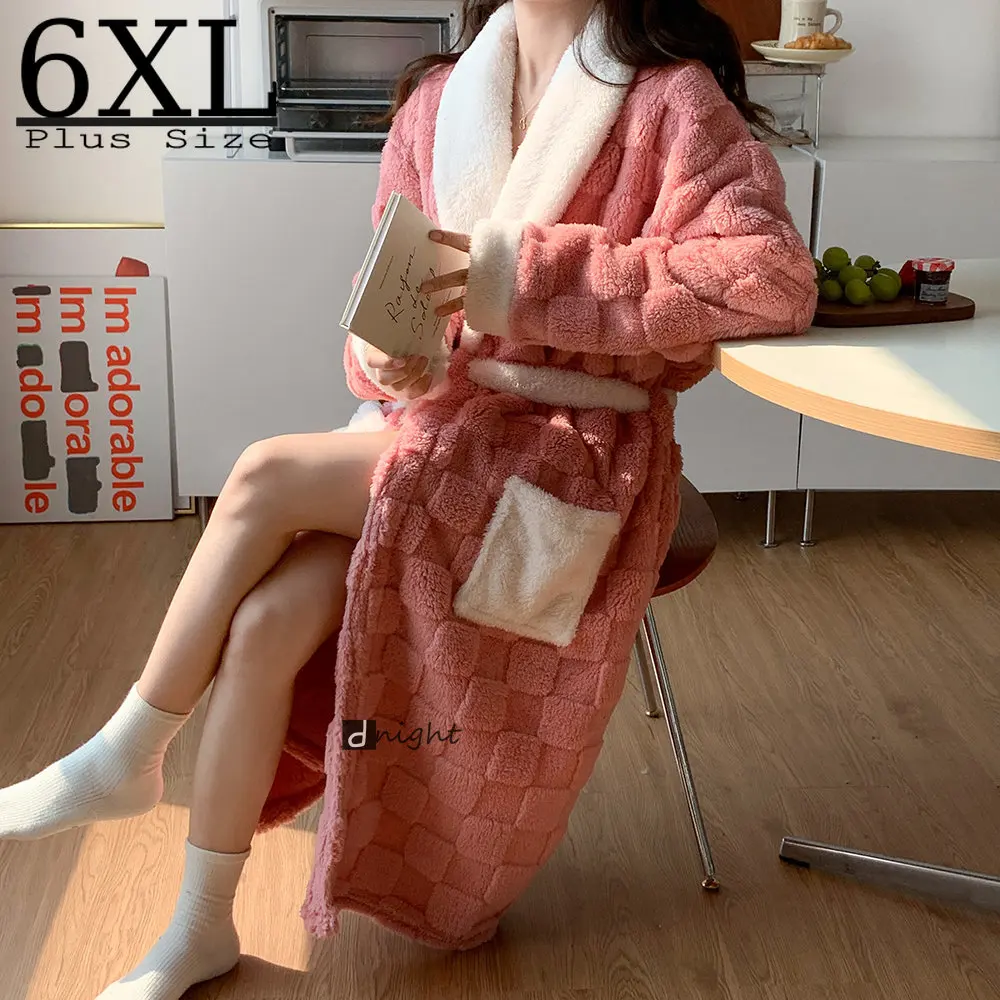 Winter Thick Warm Nightdress For Women Flannel Pajamas Oversized 6xl Long Nightgown Robe Plush