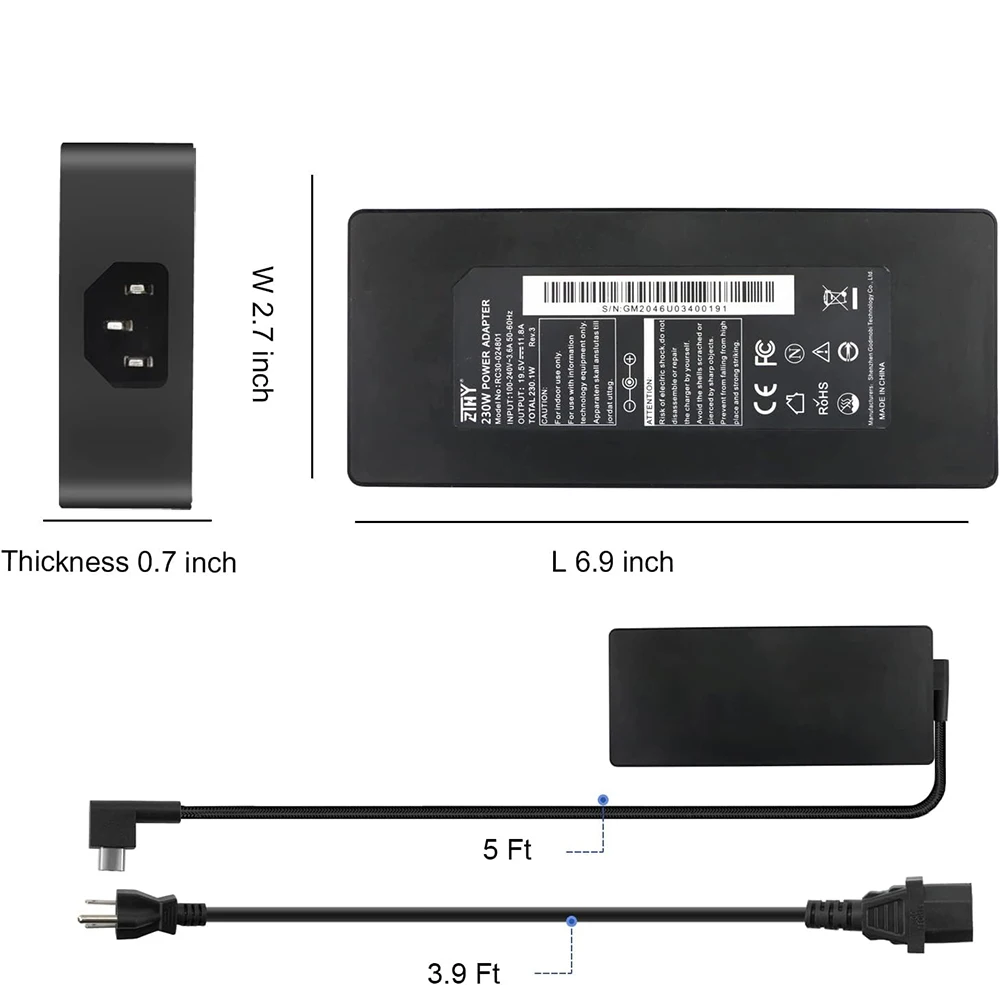 Laptop Carregador Adaptador ac para Razer Lâmina Pro 17 15 Base Avançado 20232023 2023 2023 Gtx1060 Gtx1070 Fonte de Alimentação 230w - Imagem 5