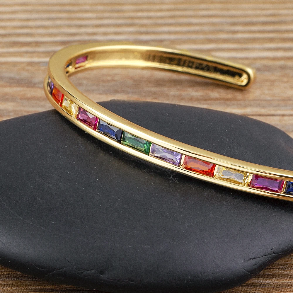 Nidin New Arrival Cuff Thin 4 Colors Bangle for Women Zircon
