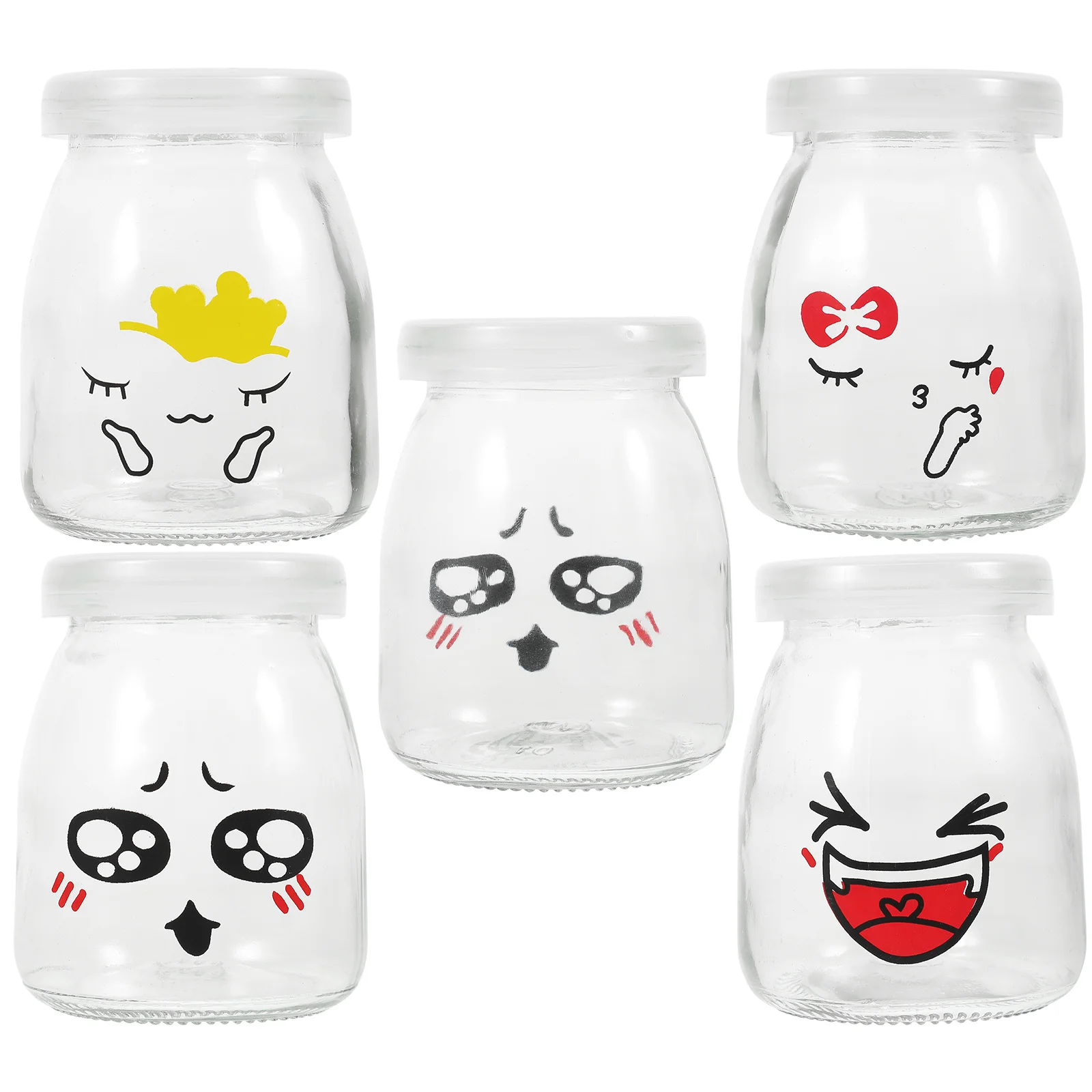 

5pcs 150ml Yogurt Glass Bottles Pudding Bottle Glass Heat- resistant Yogurt Containers Cup Jelly Mousses Jar with Lids ( Random