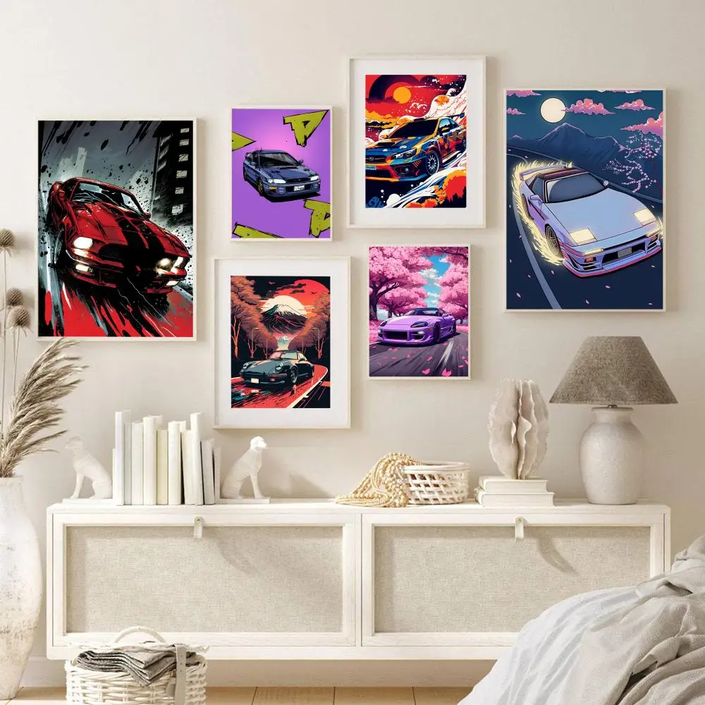 

Cool Car JdM Poster Self-adhesive Art Poster Retro Kraft Paper Sticker DIY Room Bar Vintage Decorative Painting