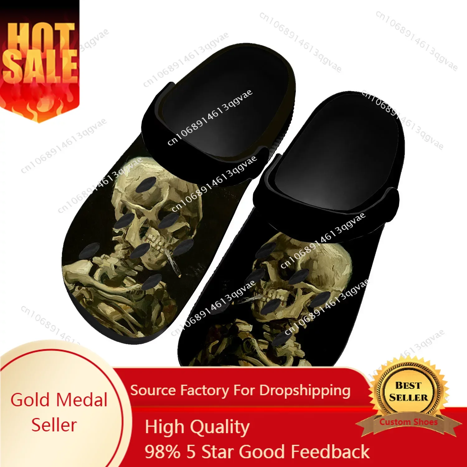 

Van Gogh Smoking Skeleton Home Clog Mens Women Youth Boy Girl Sandals Shoes Garden Bespoke Customized Shoe Beach Hole Slippers