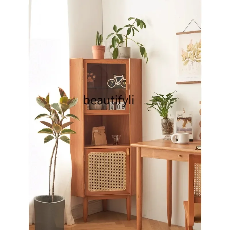 

Modern Minimalist Solid Wood Nordic Vintage Three Corner Cabinet Wine Cabinet Storage Cabinet Living Room Furniture