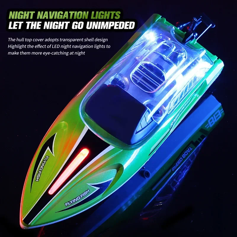 HJ813 RC Boat with Light High-Speed Speedboat 25km/h Electric Waterproof Professional Remote Control Boats Gifts Toys for Boys 3