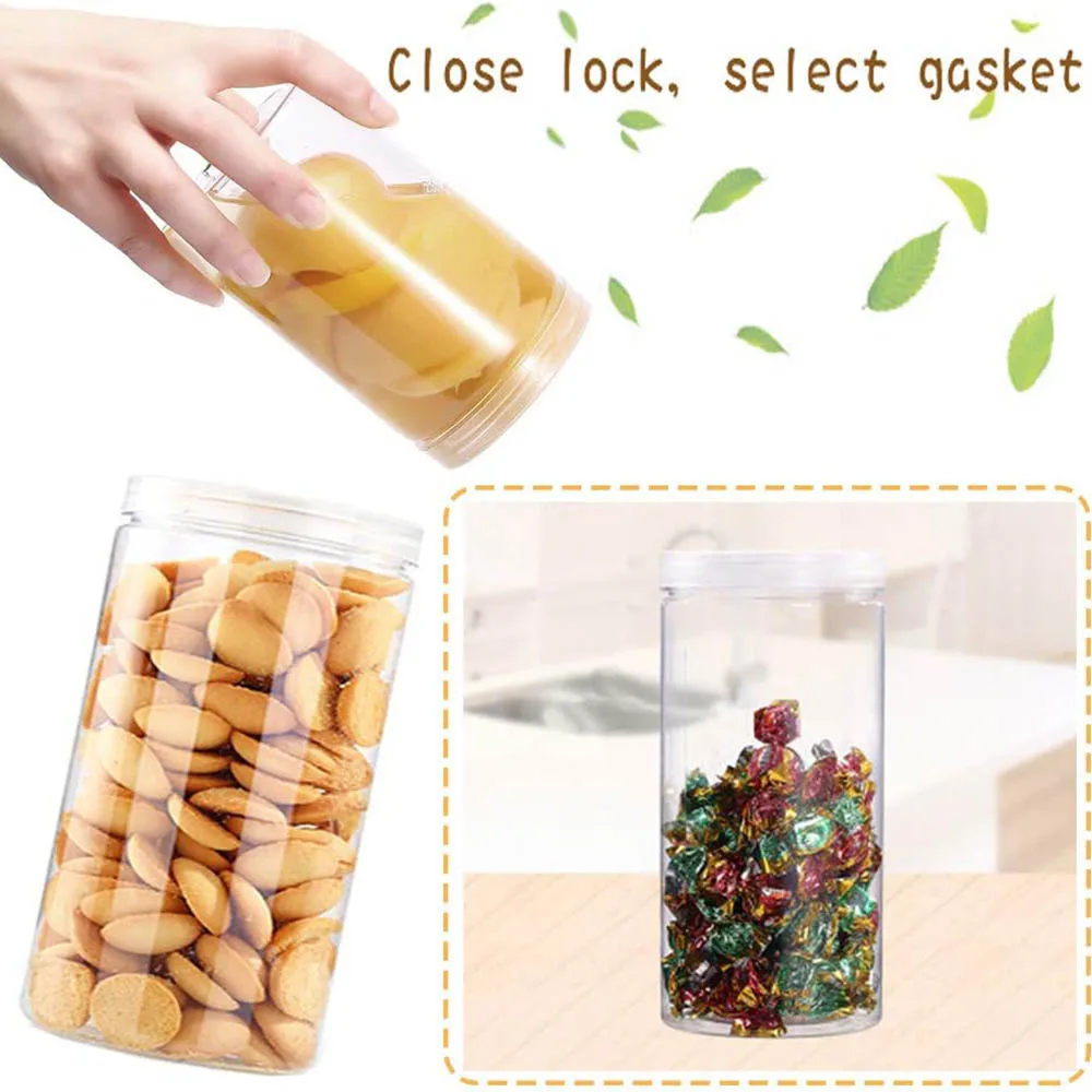 3PCS 46OZ/1360ml Clear Plastic Round Storage Jars,Empty Plastic Jar,Storage Jars with Screw on Lids for Dry goods,Noodles,Spices