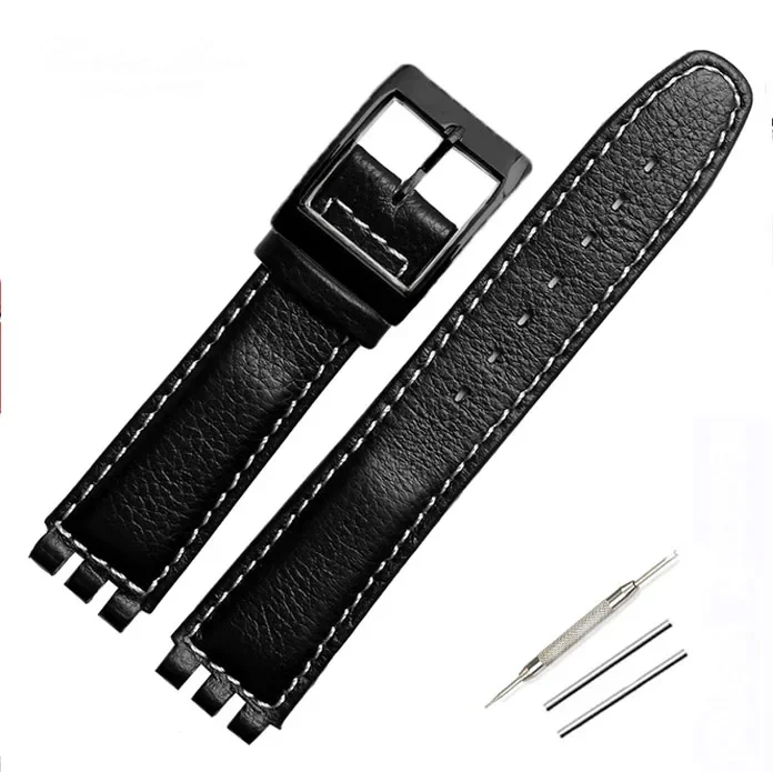 Elegant 17mm Lychee Leather Watch Band with Metal Buckle