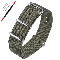 Nylon Ribbed Military - Style Watch Strap - Sporty and Casual Replacement Wristband - 22mm (Army green)