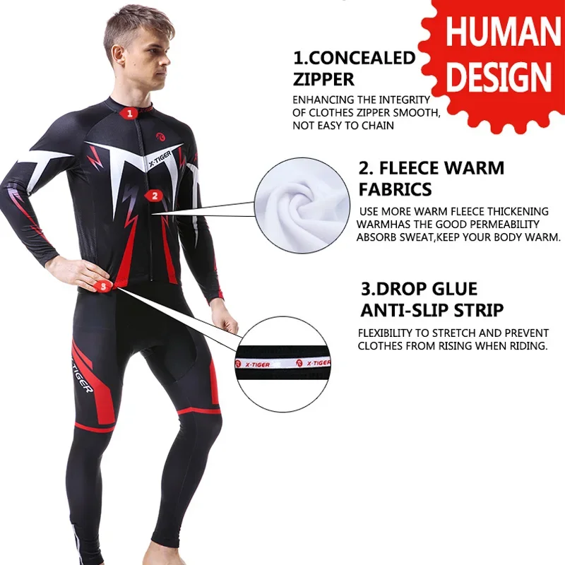 Winter Cycling Jerseys Set Long Sleeve Thermal Fleece Bicycle Clothing