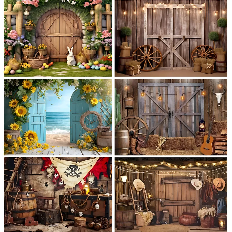 SHENGYONGBAO Easter Day Digital Photography Backdrops Props Rabbit Flowers Arch Doors Maternity Photo Studio Background YH-02