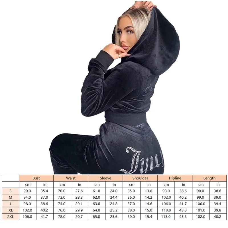 Women Spring New Sports and Leisure Hooded Suit Polyester Cotton Fashion Rhinestone Short Coat+high Waist Trousers Sportswear