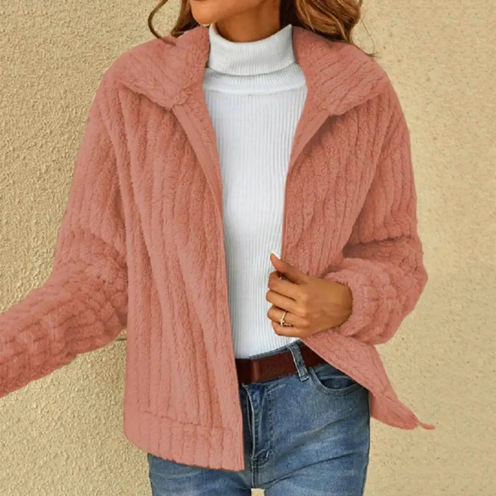 

Faux Sherpa Jacket Fashion Women's Winter Coat Ladies Warm Long Sleeve Cardigan Lapel Zip Up Coat Outwear